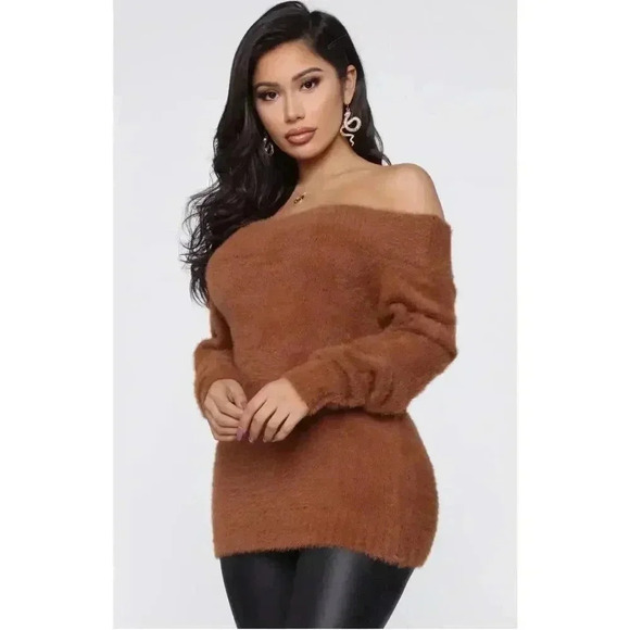 Fashion Nova Sweaters - Fashion Nova Taylor Fuzzy Off Shoulder Sweater